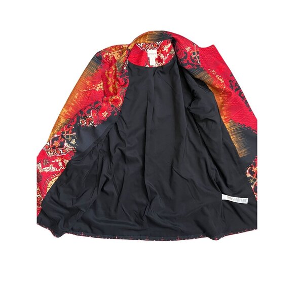 Chico's Paisley Patchwork Longline Blazer Jacket Red Black Gold Size 1 - Picture 10 of 11